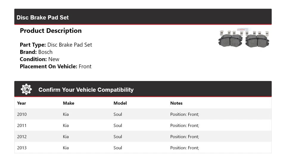 Pastillas de freno de cerámica azul con herrajes delanteras para Kia Soul Bosch 2010-2013 2011 Foto 2 de 4