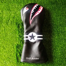1pc Black Golf Club Driver Head Cover Soft Leather with Shark Embroidery