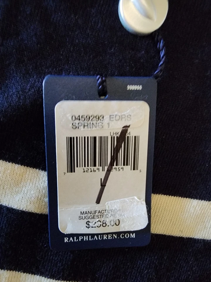 $298 Nuevo con Etiquetas Vestido Suéter Ralph Lauren Etiqueta Azul Mezcla Lana Rayas L Fino Azul Marino Foto 4 de 4