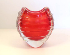 Heart Shaped Art Glass Red Swirl Bud Vase Paperweight 5" Tall