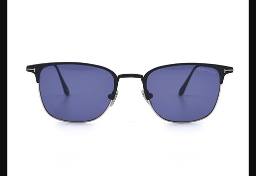 TOM FORD 52mm Browline Sunglasses LIV FT0851 Matte Blue Frame Blue Lenses - Picture 5 of 8