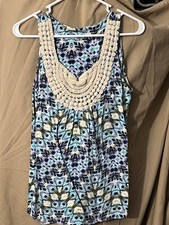 D09-Sonoma VINTAGE Womens blue,green,white tank top SZ Med New