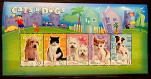 Australia,dogs,cats, S.C.#2300b, MNH, souvenir sheet of 5  issued in  2004