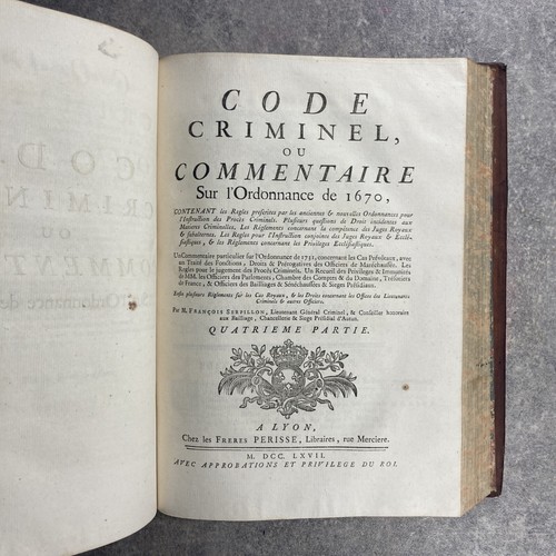SERPILLON FRANCOIS. CODE CRIMINEL OU COMMENTAIRE SUR L'ORDONNANCE DE 1670. 1767 - Picture 18 of 24