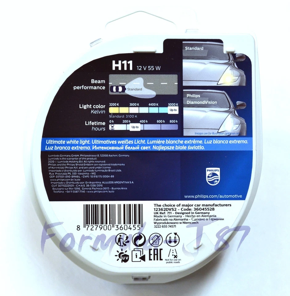 Philips Diamond White 5000K H11 55W Two Bulbs Head Light Low Beam Replace Fit - Image 4 of 4