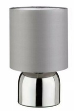 Home Decor 26cm Touch Table Lamp GREY Shade Set Bedside Livingroom Chrome Coat L