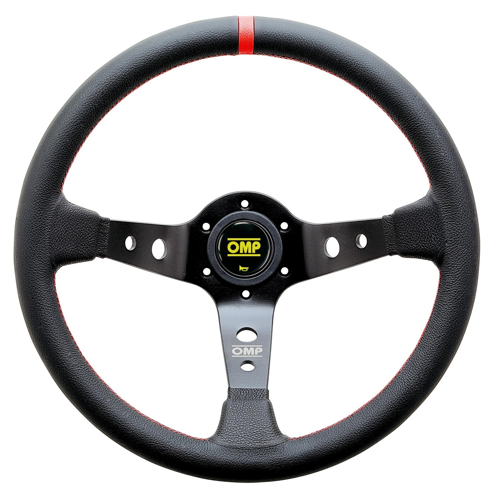 OMP Corsica Competition 350mm Dia Leather Steering Wheel - Black, Red Stitch