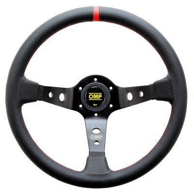 OMP Corsica Competition 350mm Dia Leather Steering Wheel - Black, Red Stitch