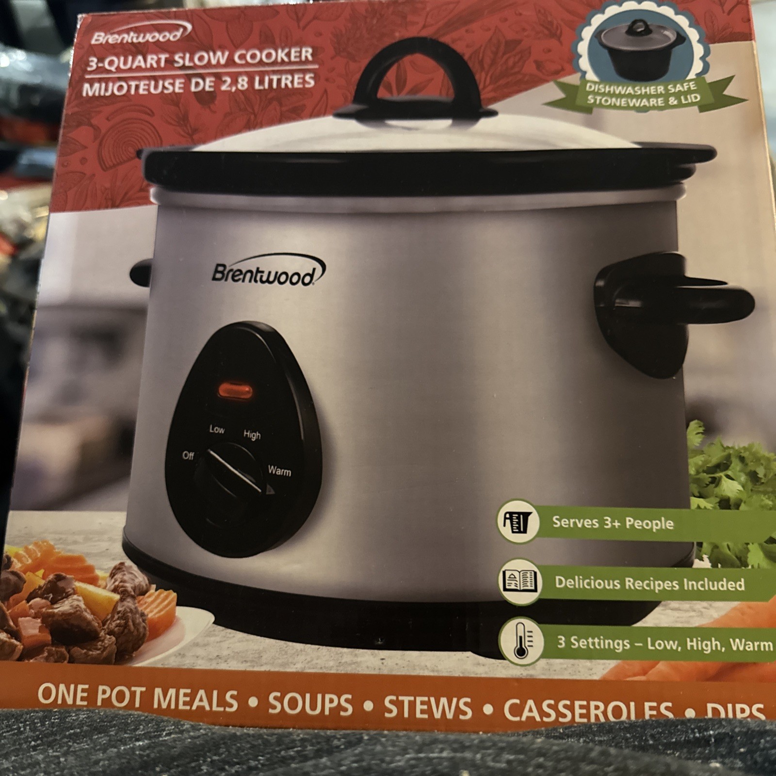 Brentwood SC-130S 3 Quart Slow Cooker, Stainless Steel Body