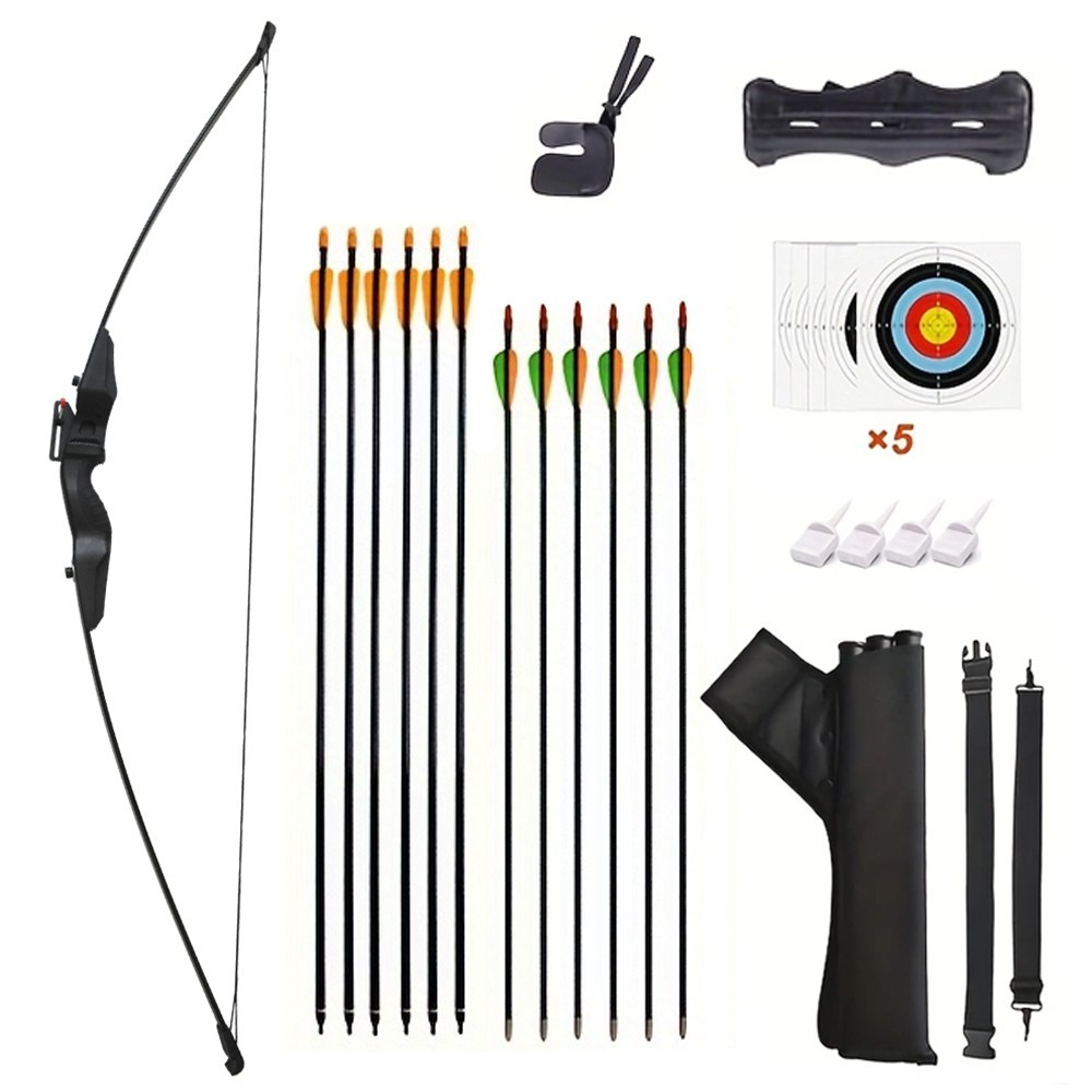 Juego de arco y flecha recurvo negro arco para mano derecha de 40 libras