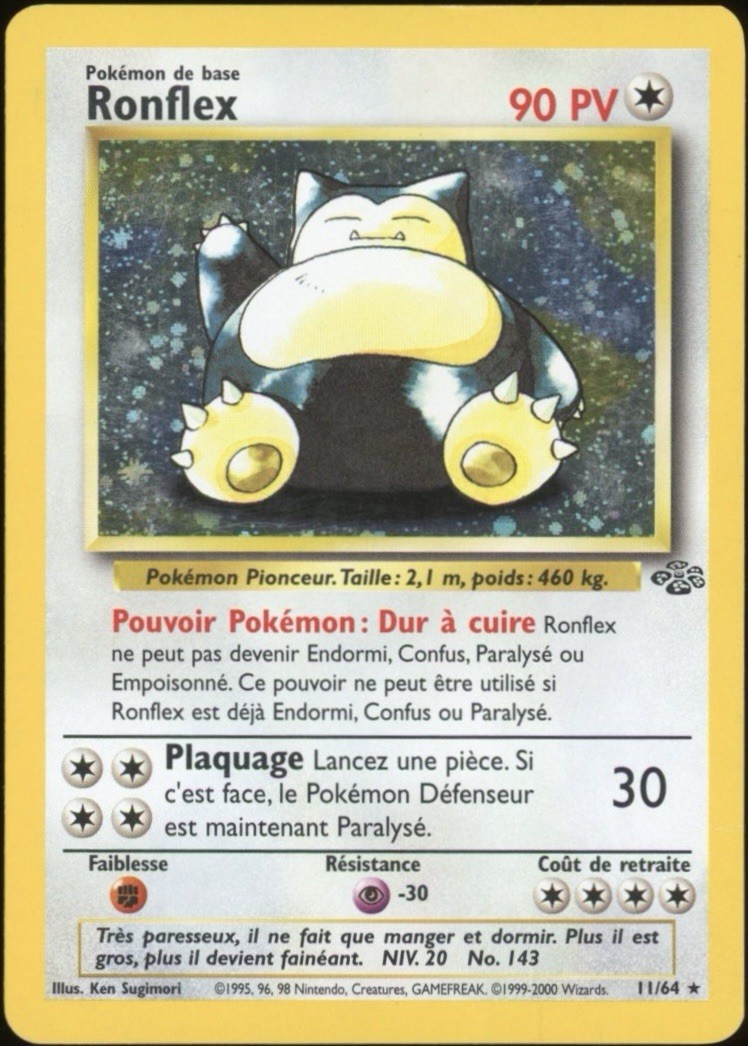 2000 Pokemon FRENCH Unlimited Jungle Ronflex-Snorlax Holo 11/64 VG