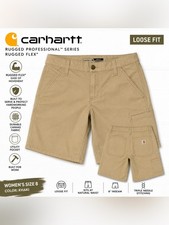 Carhartt Rugged Flex Canvas Work Shorts Women s 8 Khaki Loose Fit Utility