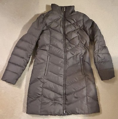 EDDIE BAUER WOMENS 550 GOOSE DOWN LONG GREY/BROWN TAUPE MEDIUM/LARGE COAT JACKET