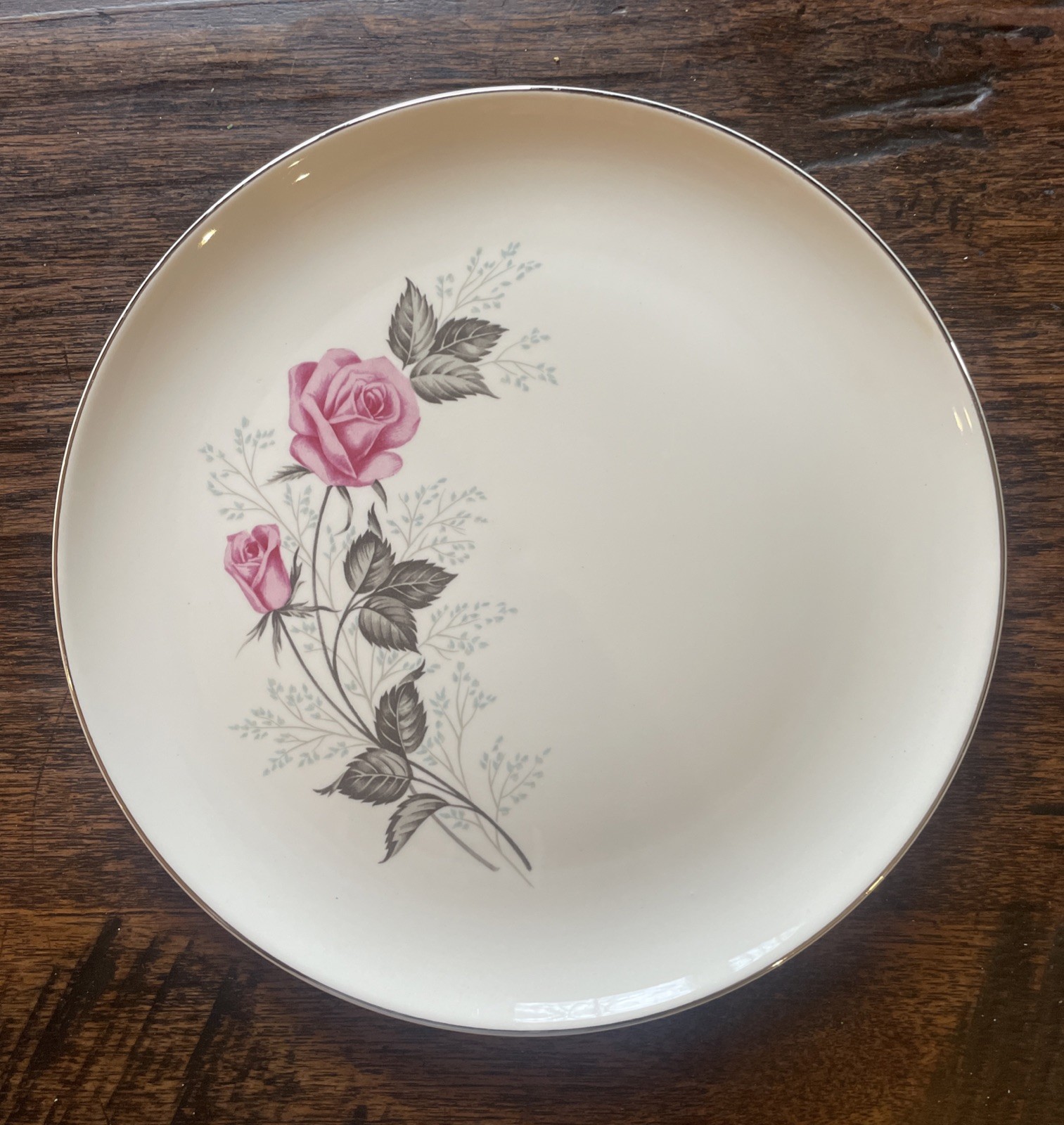 MCM Set of 4 Summer Rose Platinum Taylor Smith & Taylor 10 1/4” Dinner Plates