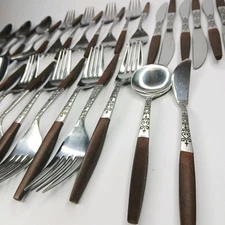 41 Pc. INTERPUR Canoe Muffin Brown Handle Flatware Stainless SEE DISCRIPTION 
