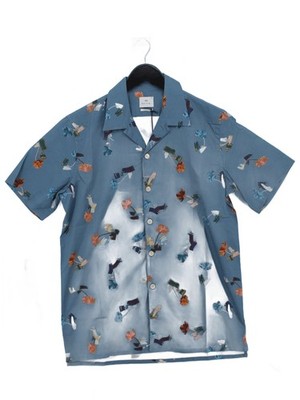 Paul Smith Herren Hemd XS Blau Geblümt 100% Baumwolle Basic Neu Mit Etikett