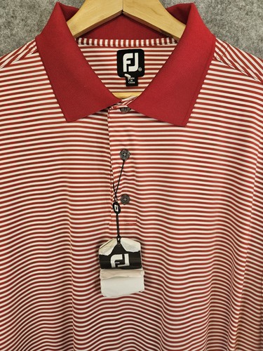 Footjoy FJ Tiburon Golf Polo Shirt Size 2XL Stretch Red White Stripe Pro Dry NEW - 第 2/13 張圖片