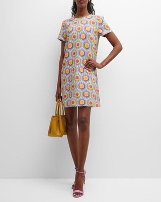 Marella Acaico Geometric Print Shift Mini Dress Size 4 Retro Maximalist NEW $355