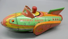 ROCKET RACER vintage 2001 Schylling Tin Litho Friction Motor Space Ship Toy
