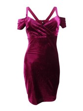 Guess Women's Velvet V-Neck Cold-Shoulder Dress (14, Wine)