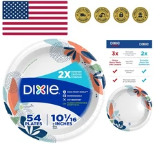 Large Paper Plates, 10 Inch, 54 Count, 2X Stronger*, Microwave-Safe, Soak-Pro...