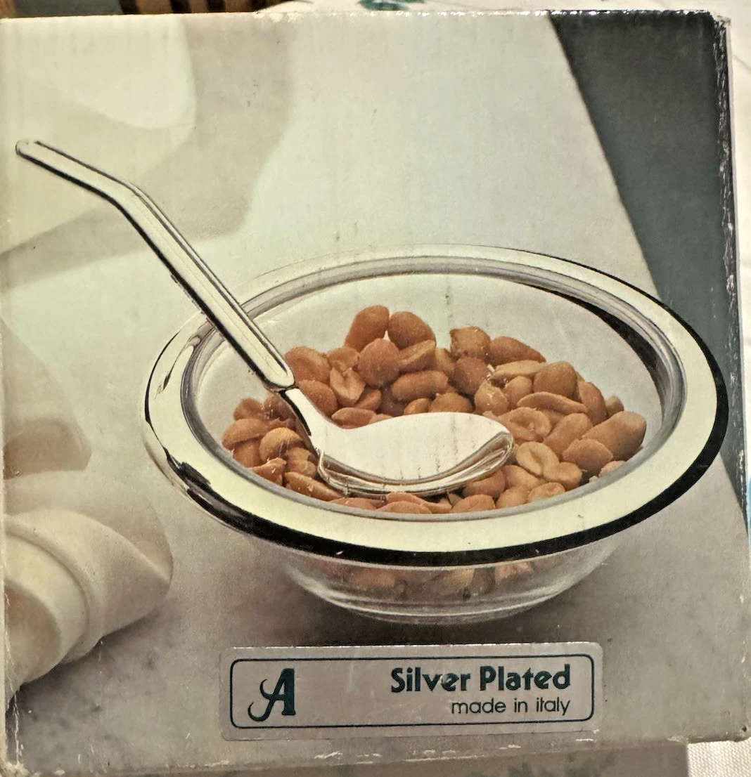 La Ciottolina Italian Silver Plated Glass Sauce Bowl with Ladle Original Box