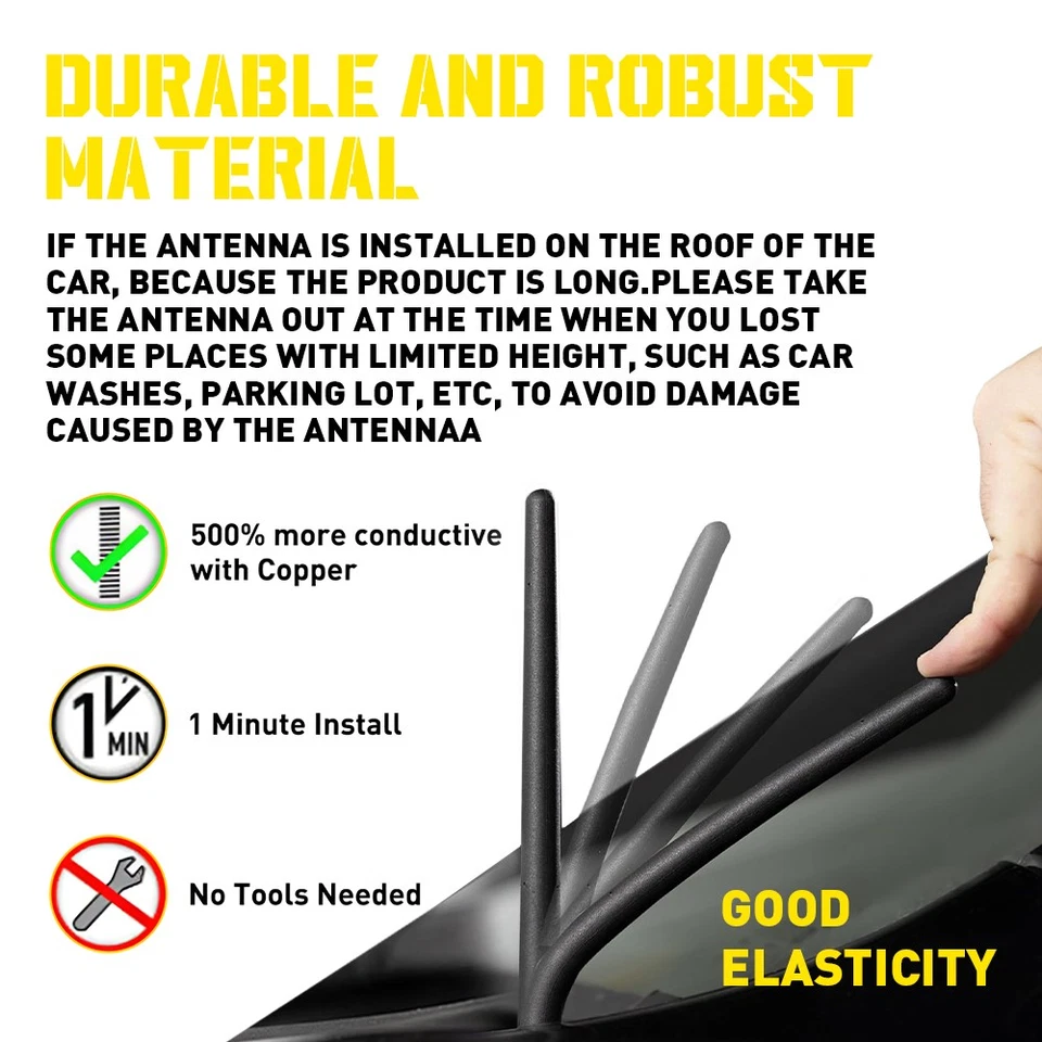 7 Inch Car Antenna Mast Radio AM/FM Signals Aerials Black Universal Replace New - image 4 of 4