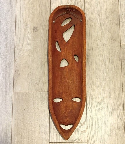 Ancien grand masque tribal art bois sculpté main 24" de long - Photo 4/13
