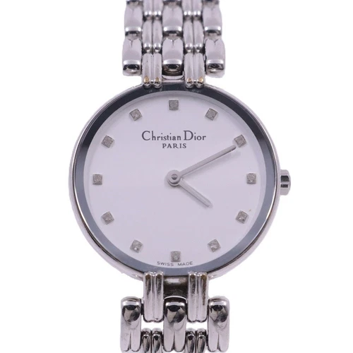 Montre femme Christian Dior Bagheera quartz 12P diamant cadran blanc ceinture SS