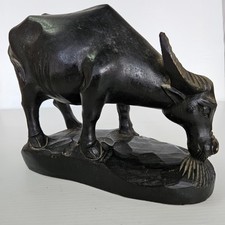 Vintage Hand Carved Figure Water Buffalo Ox Cow Great Detail Sculpture Art 8.5"