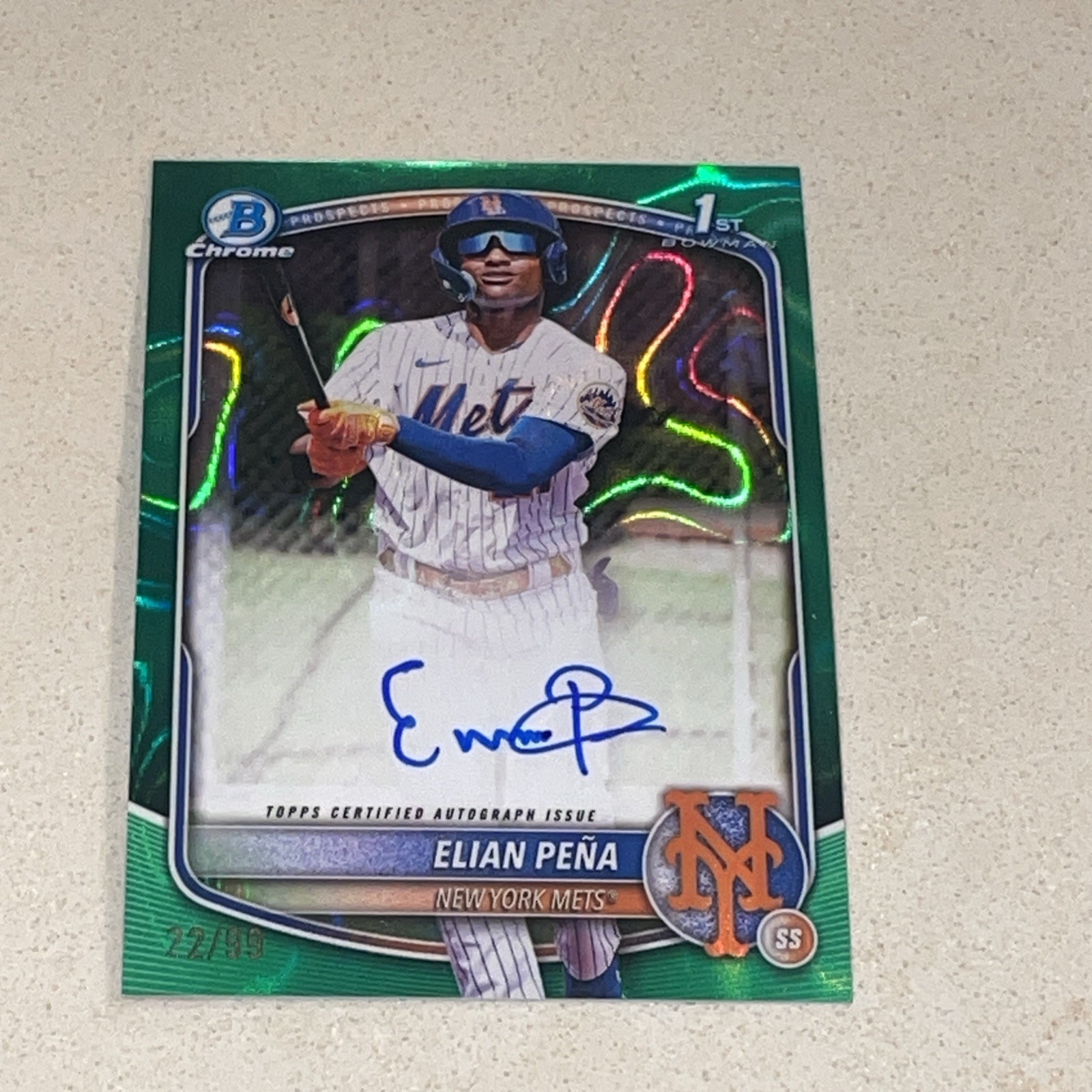 2025 Bowman Chrome Elian Pena GREEN LAVA REFRACTOR AUTO /99 SP SSP #CPA-EP Mets