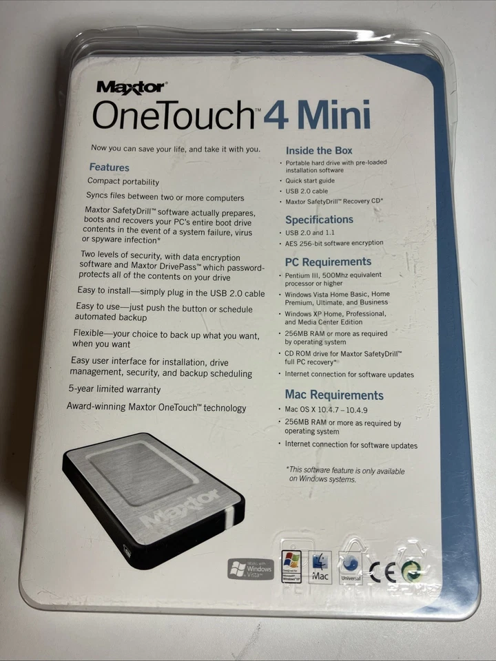NEW! Maxtor OneTouch 4 Mini 160GB USB 2.0 External Portable Hard Drive - Image 2 of 3