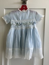 Vintage Girls Dress 1950s - 60s Sheer Lace Size 3 Baby Blue Embroidered Lace