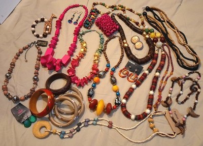 Boho Wooden Jewelry Lot w/ NWT pieces   Wearable & Craft Natural Earthy Artisan