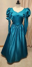 Vintage 80's Satin Gown Green Very Full Skirt  Bishop Sleeve Good Condition sz6