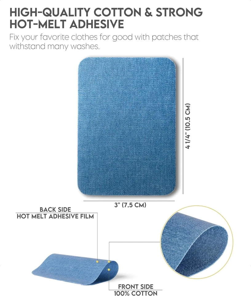 Parches de mezclilla para planchar por dentro y por fuera pegamento más fuerte 100 % algodón negro y con... Foto 4 de 4