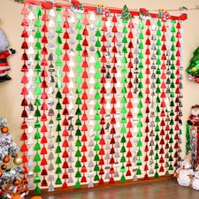 2 Pack Christmas Foil Fringe Curtains 3.3x6.6 ft Red Silver Green Tinsel