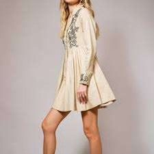Blue B Tan Mini Dress Embroidered Western Boho Festival Shabby Chic Cottage