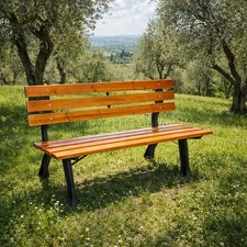 Stabile und massive Parkbank Holz Gusseisen Gartenbank Sitzbank 120 x 56 x 70 cm