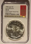 1988 EARLY PRODUCTION SILVER EAGLE DOLLAR $1 NGC MS69 FROM U.S. MINT SEALED BOX