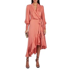 Zimmerman Wrap Coral Midi Asymmetrical Dress Size 3 NWT