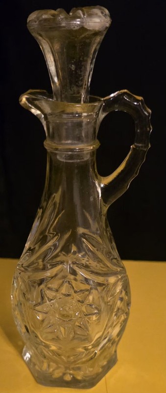 Used Vintage Anchor Hocking Oil Or Vinager Cruet/Star Of David Pattern-Clr Glass