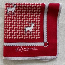 Vintage Handkerchief Red Cotton Gray Houndstooth with Deer Pocket Square 16" J