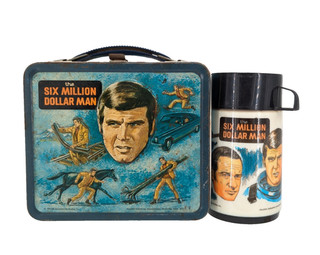 Vintage 1974 The Six Million Dollar Man Metal Lunch Box w/ Plastic Thermos