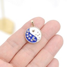 1PC 18K Gold Plated Round Star Moon CZ Pave Enamel Charm Pendant 18X23mm GYJ41