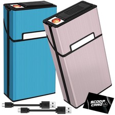 roygra Cigarette Case with Lighter 2 Pack , King 100mm 100S, Blue RoseGold
