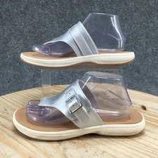 Time And Tru Sandals Womens 9 Flip Flop Silver Faux Leather Toe-Post Comfort