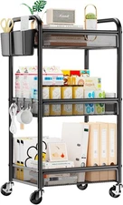 YASONIC 3 Tier Rolling Cart – Metal Utility Storage Carts with Wheels, Craft C