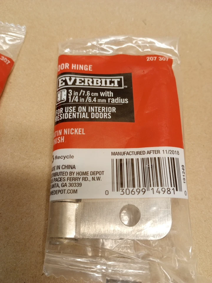 Lot Of 12 Everbilt Interior Door Hinges 3" Satin Nickel 1/4" Radius 207 307 - Image 3 of 4