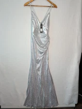 Fashion Nova Shining Evening Maxi Dress Silver Small